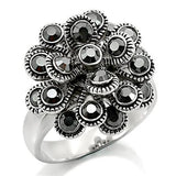Rhodium Brass Ring with Top Grade Crystal  in Jet