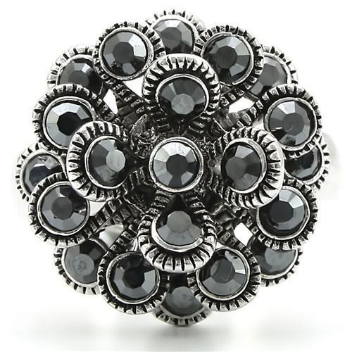 Rhodium Brass Ring with Top Grade Crystal  in Jet
