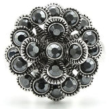 Rhodium Brass Ring with Top Grade Crystal  in Jet