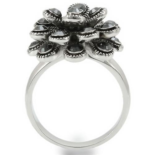 Rhodium Brass Ring with Top Grade Crystal  in Jet