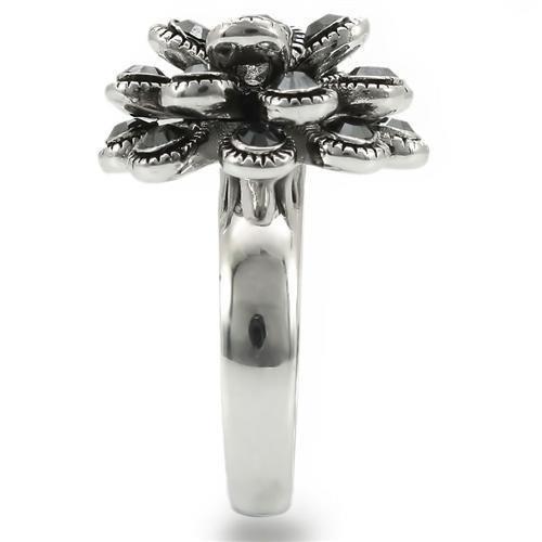 Rhodium Brass Ring with Top Grade Crystal  in Jet