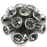 Ruthenium Brass Ring with Top Grade Crystal  in Jet