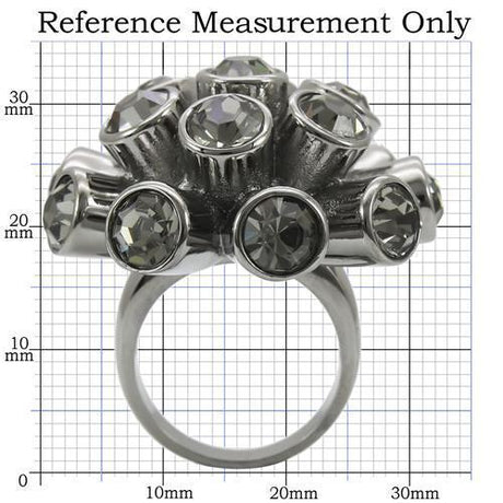 Ruthenium Brass Ring with Top Grade Crystal  in Jet