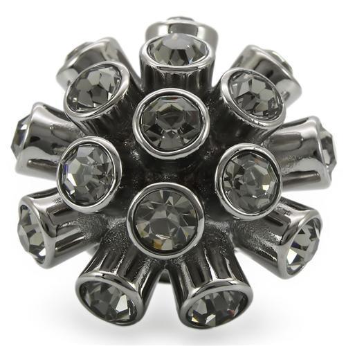 Ruthenium Brass Ring with Top Grade Crystal  in Jet