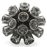 Ruthenium Brass Ring with Top Grade Crystal  in Jet