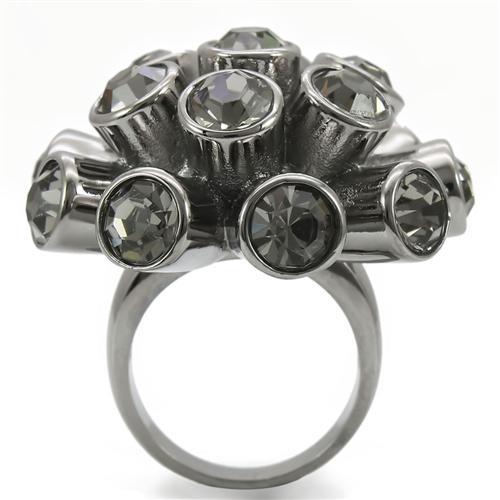 Ruthenium Brass Ring with Top Grade Crystal  in Jet