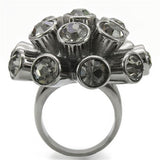 Ruthenium Brass Ring with Top Grade Crystal  in Jet