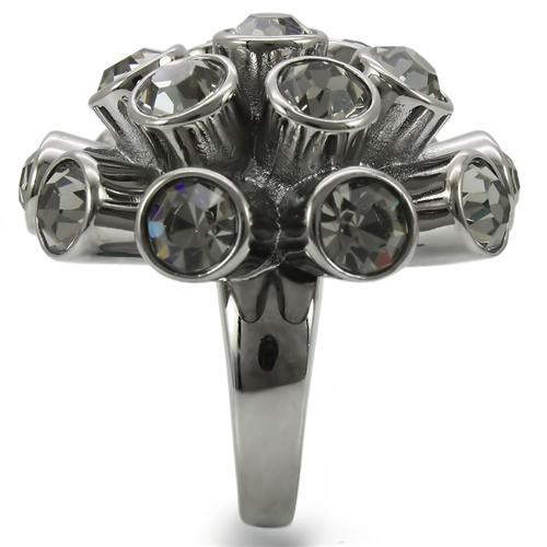Ruthenium Brass Ring with Top Grade Crystal  in Jet
