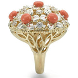 Silver+Gold Brass Ring with Semi-Precious Coral in Orange