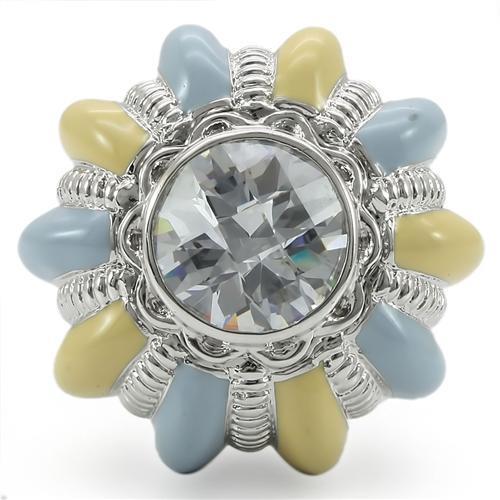 Rhodium Brass Ring with AAA Grade CZ  in Clear