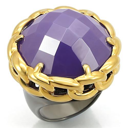 Gold+Ruthenium Brass Ring with Milky CZ  in Tanzanite