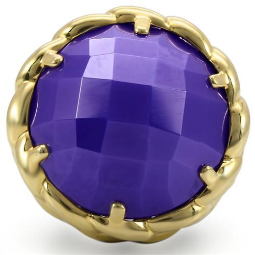 Gold+Ruthenium Brass Ring with Milky CZ  in Tanzanite