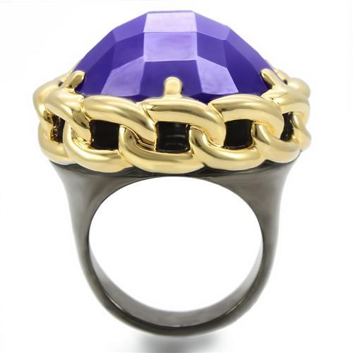Gold+Ruthenium Brass Ring with Milky CZ  in Tanzanite