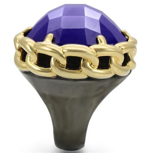 Gold+Ruthenium Brass Ring with Milky CZ  in Tanzanite