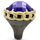 Gold+Ruthenium Brass Ring with Milky CZ  in Tanzanite