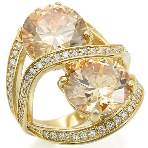 Gold Brass Ring with AAA Grade CZ  in Champagne