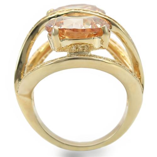 Gold Brass Ring with AAA Grade CZ  in Champagne