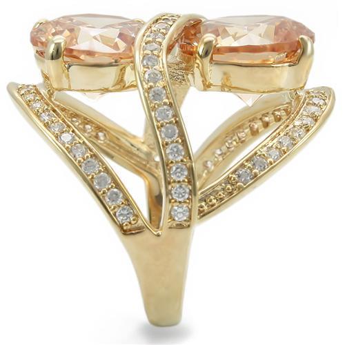 Gold Brass Ring with AAA Grade CZ  in Champagne