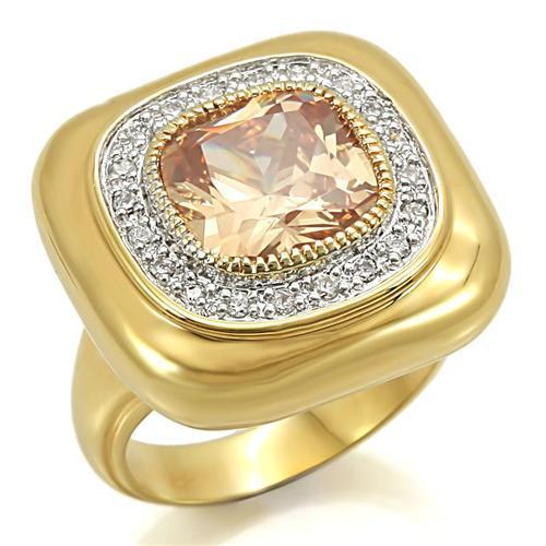 Gold+Rhodium Brass Ring with AAA Grade CZ  in Champagne