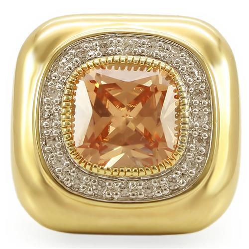 Gold+Rhodium Brass Ring with AAA Grade CZ  in Champagne
