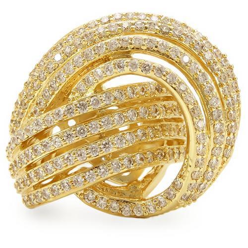 Gold Brass Ring with AAA Grade CZ  in Clear