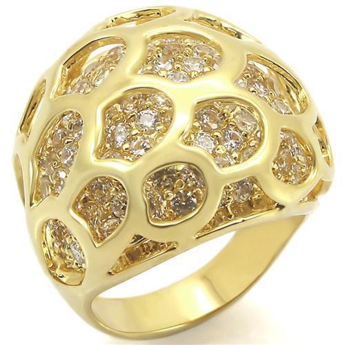 Gold Brass Ring with AAA Grade CZ  in Clear