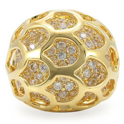 Gold Brass Ring with AAA Grade CZ  in Clear