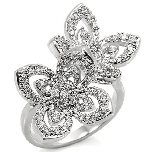 Rhodium Brass Ring with AAA Grade CZ  in Clear