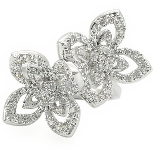 Rhodium Brass Ring with AAA Grade CZ  in Clear