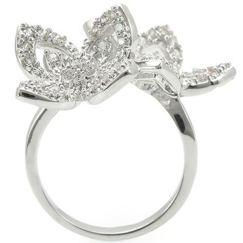 Rhodium Brass Ring with AAA Grade CZ  in Clear