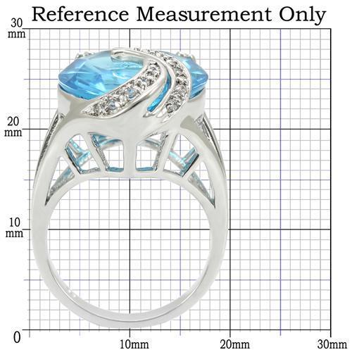 Rhodium Brass Ring with Synthetic Synthetic Glass in Sea Blue