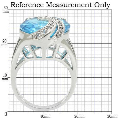 Rhodium Brass Ring with Synthetic Synthetic Glass in Sea Blue
