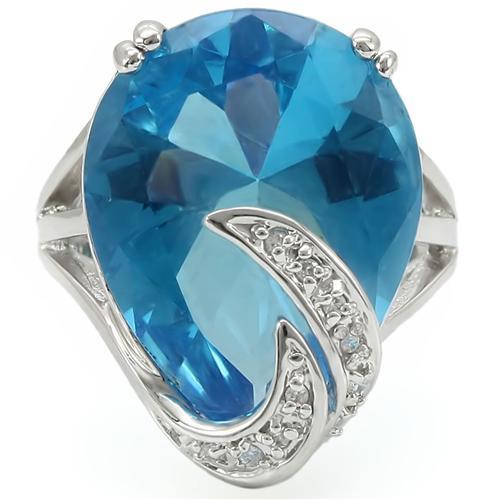 Rhodium Brass Ring with Synthetic Synthetic Glass in Sea Blue
