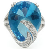 Rhodium Brass Ring with Synthetic Synthetic Glass in Sea Blue