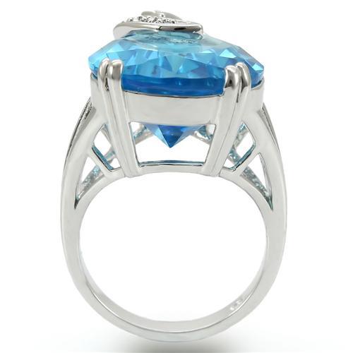 Rhodium Brass Ring with Synthetic Synthetic Glass in Sea Blue