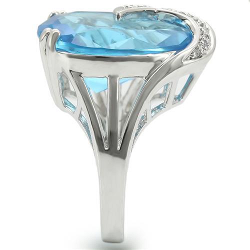 Rhodium Brass Ring with Synthetic Synthetic Glass in Sea Blue