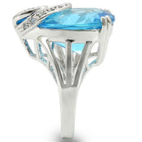 Rhodium Brass Ring with Synthetic Synthetic Glass in Sea Blue