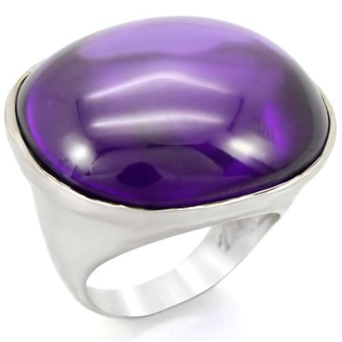 Rhodium Brass Ring with Genuine Stone  in Amethyst
