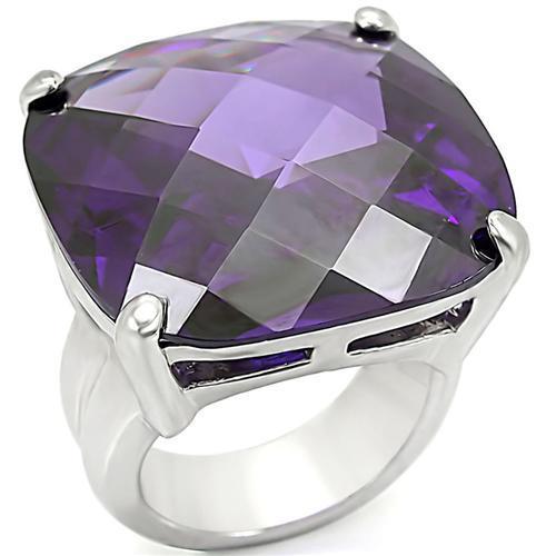 Rhodium Brass Ring with AAA Grade CZ  in Tanzanite