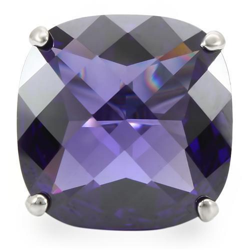 Rhodium Brass Ring with AAA Grade CZ  in Tanzanite