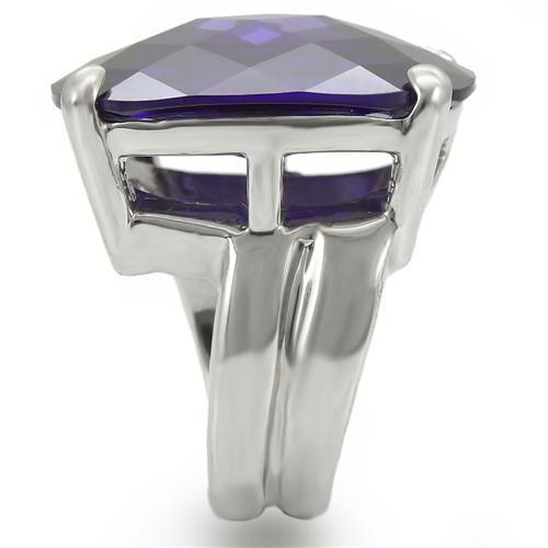 Rhodium Brass Ring with AAA Grade CZ  in Tanzanite