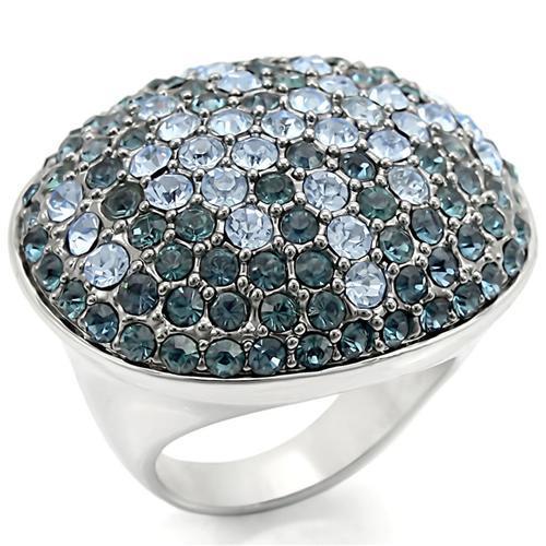 Rhodium + Ruthenium Brass Ring with Top Grade Crystal  in Light Sapphire