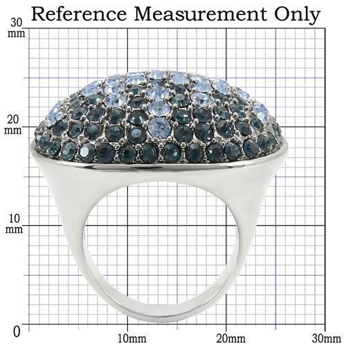 Rhodium + Ruthenium Brass Ring with Top Grade Crystal  in Light Sapphire
