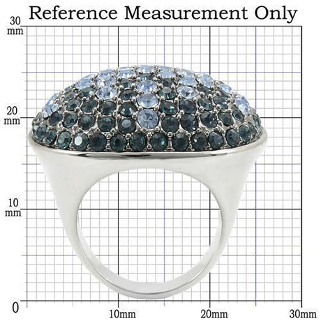 Rhodium + Ruthenium Brass Ring with Top Grade Crystal  in Light Sapphire