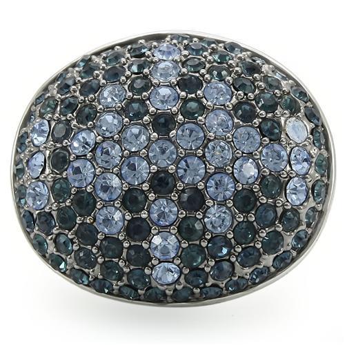 Rhodium + Ruthenium Brass Ring with Top Grade Crystal  in Light Sapphire