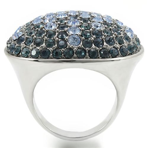 Rhodium + Ruthenium Brass Ring with Top Grade Crystal  in Light Sapphire