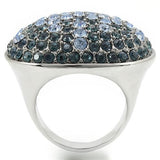 Rhodium + Ruthenium Brass Ring with Top Grade Crystal  in Light Sapphire