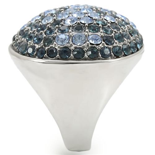 Rhodium + Ruthenium Brass Ring with Top Grade Crystal  in Light Sapphire