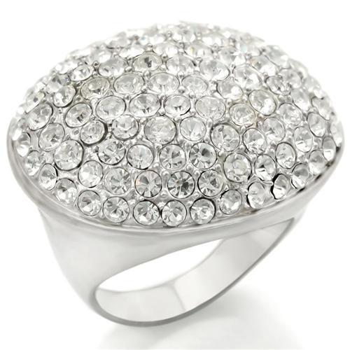Rhodium+Brushed Brass Ring with Top Grade Crystal  in Clear