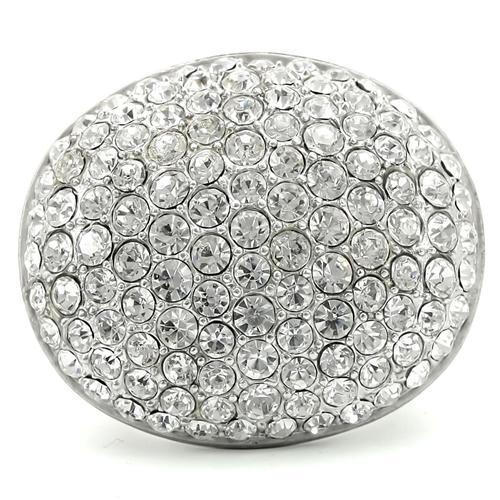 Rhodium+Brushed Brass Ring with Top Grade Crystal  in Clear